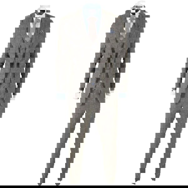 Robert Simon Parker - Men's Tan Brown Classic Check Slim Fit 3 Piece Suit