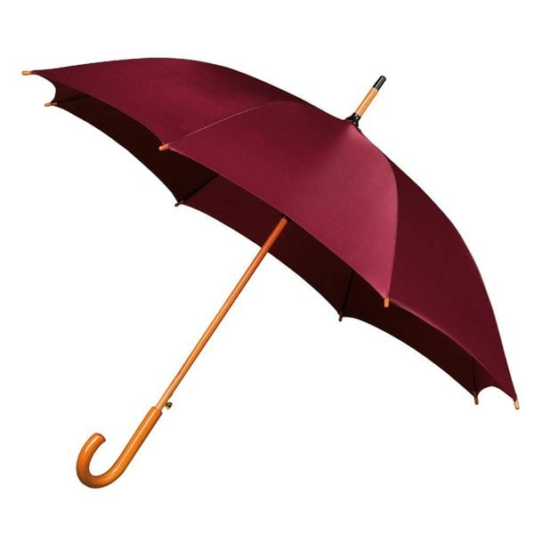 Maroon Wood Stick Walking Umbrella Side Canopy