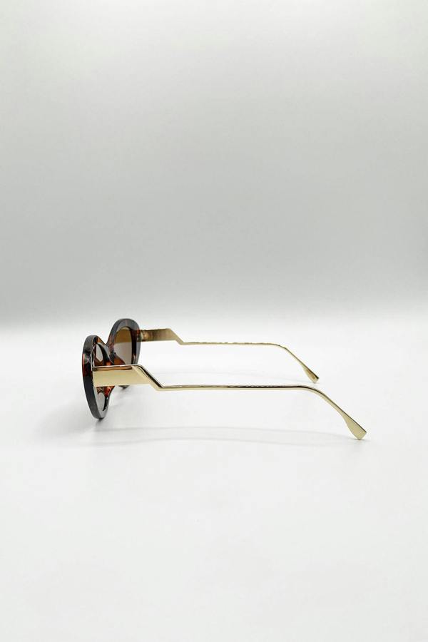 SVNX Cat Eye Metal Side Detail Sunglasses In Tortoiseshell