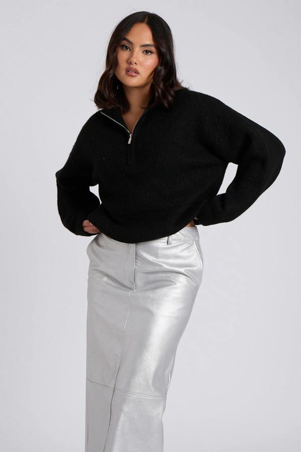 Urban Bliss Black Ribbed Oversized Half Zip Jumper