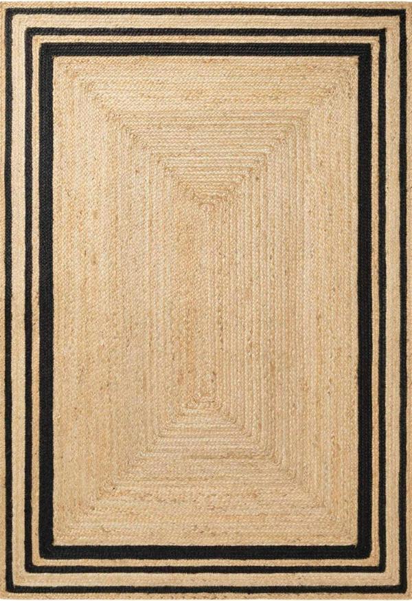 Beige area rug with black border