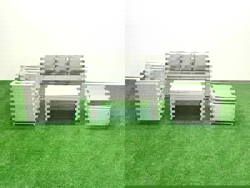 Fimous Outdoor Rattan Garden Furniture Set with Grey Cushions Luxury 5 Seater with Side Table and Coffee Table For Conservatory,Patio