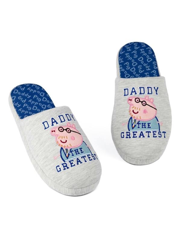 Peppa Pig Mens Grey Daddy Pig Mule Slippers