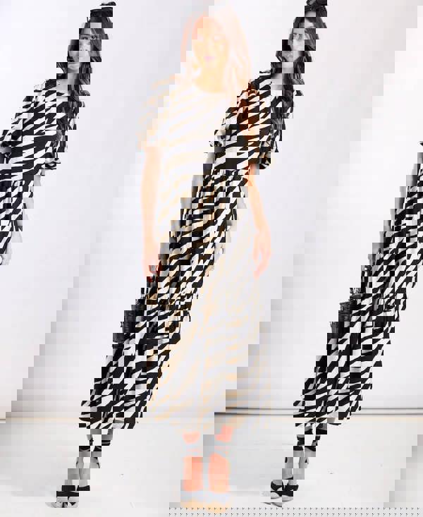 Puff Sleeve Cream Animal Midi Dress