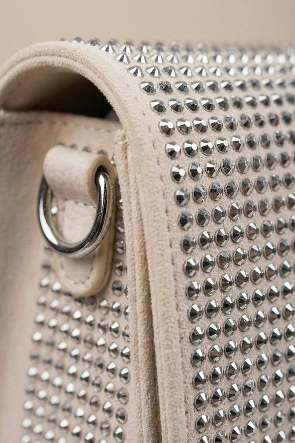 Pearl Diamante Flap Crossbody Bag - White