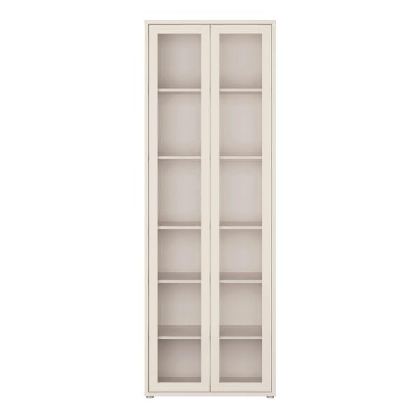 Furniture To Go Alice Springs Slim Tall Display Cabinet with 2 Glass Doors Push-to-Open & 5 Shelves in Sand