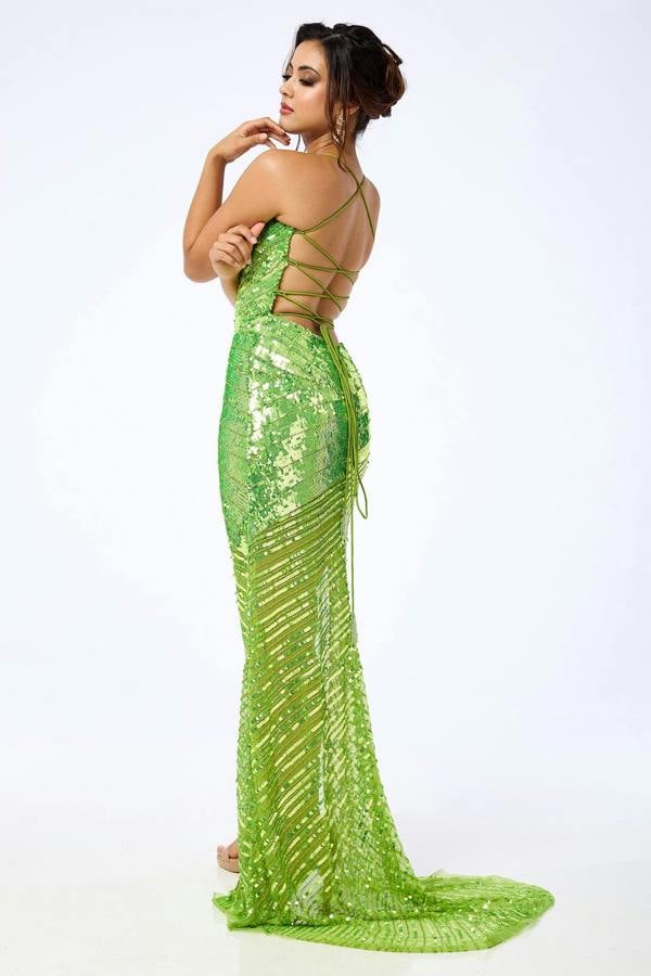 LuvForever Nymeria - Green Side Split Sequin Maxi Dress