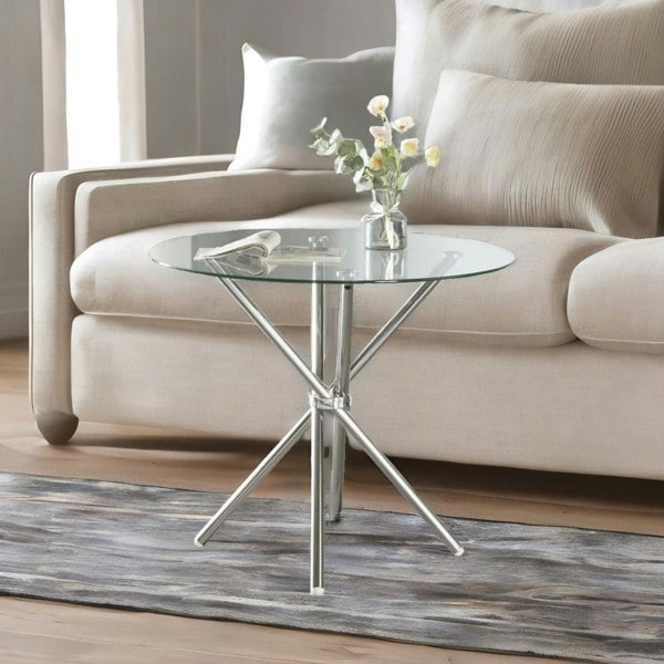 Rafaelo Mobilia Round Glass Coffee Table With Stainless Steel Legs Silver