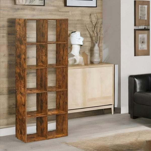 Rafaelo Mobilia Industrial 10 Cube Book Storage Shelf Rustic Brown