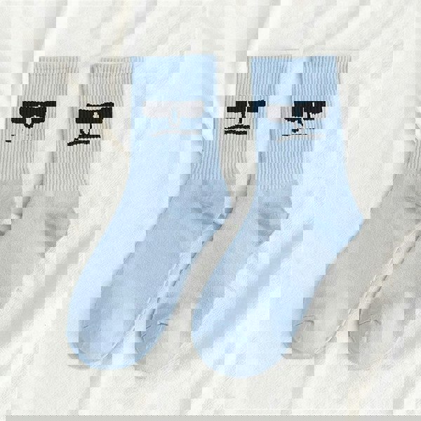 Anyfootwear 5 Pairs One Size 5-9 Blue Unisex Wacky Expressions Style Trend Surprise Socks With Candy Colors Funny, Kawaii, Happy Girls Socks For Women