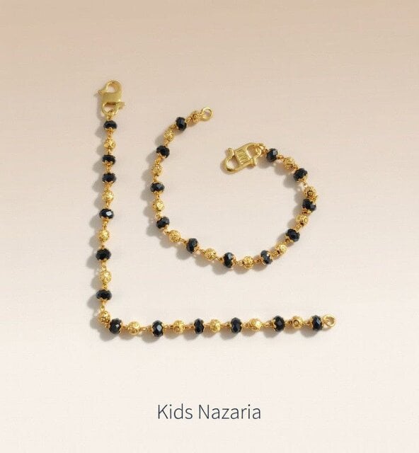 The Colourful Aura Gold & Black Beaded Baby Nazaria  Bracelet/Anklet