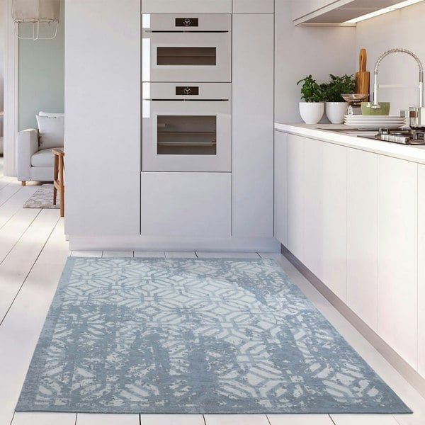 Machine Washable Flatweave Rug Geometric in Blue