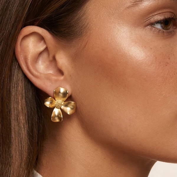 Large Gardenia Flower Stud Earrings in 18k Gold or Silver