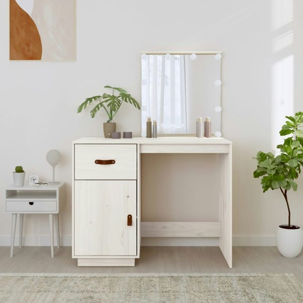 Berkfield Dressing Table with LED White 95x50x133.5 cm Solid Wood Pine