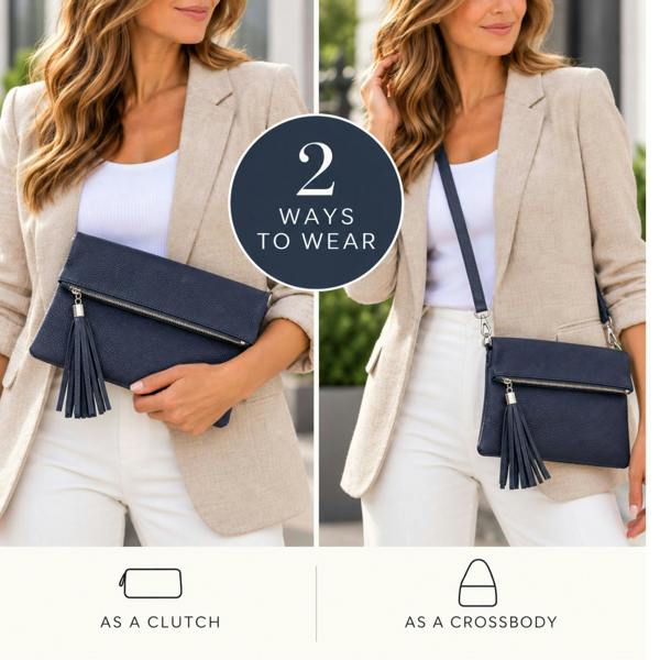 Love EMVY Italian Leather Foldover Clutch & Crossbody Bag