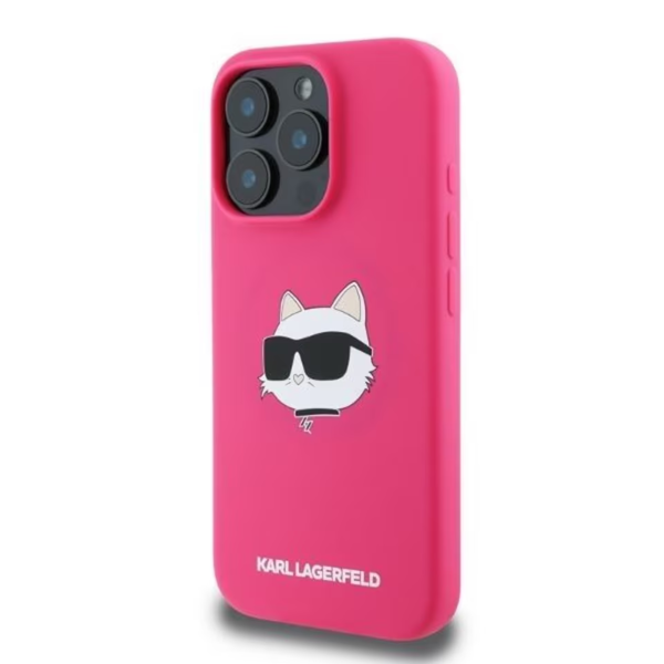 Karl Lagerfeld Silicone Choupette Head Print Case with MagSafe for iPhone 16 6.1" Fuchsia - KLHMP16SSCHPPLF