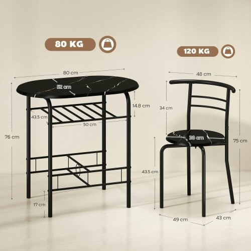 Wyld Haus Tolo Black Compact 3 Piece Dining Table And Chair Set