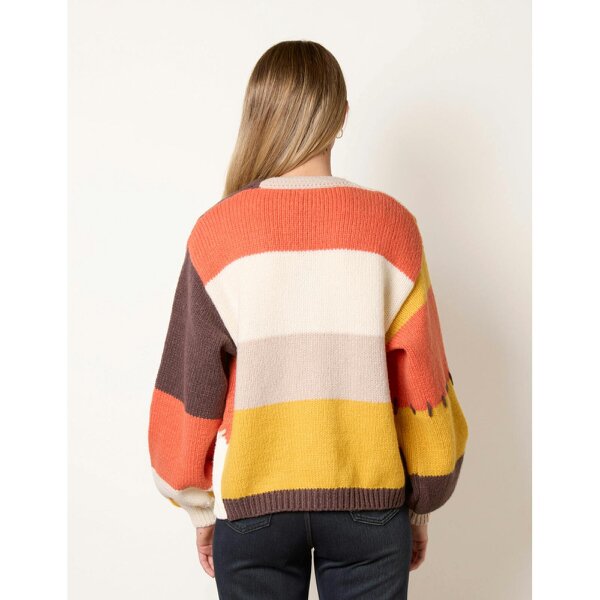 Blue Vanilla Blanket Stitched 3D Daisy Knit Colourblock Cardigan