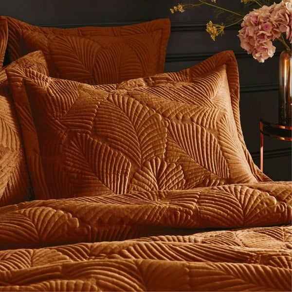 Paoletti Palmeria Velvet Quilted Duvet Cover Set - Rust