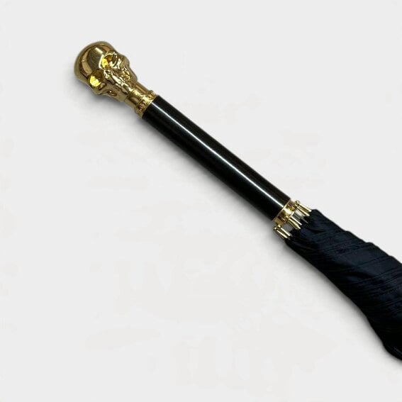 Alexander McQueen Gold Skull Umbrella Wood Detailing Black