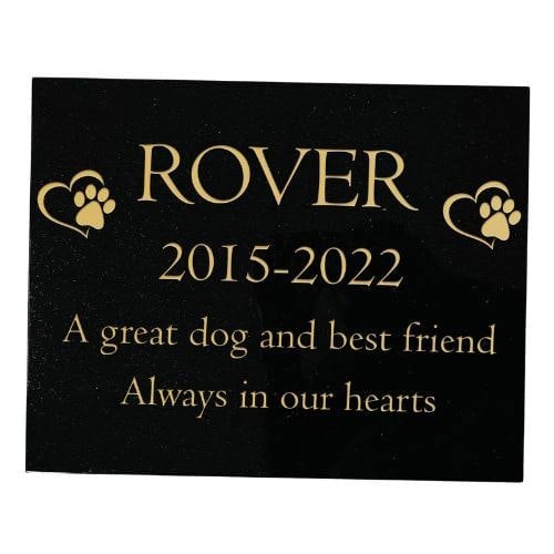 Memorials Direct Dog Memorial Plaque – Premium Black Granite (Paw & Heart Design) – Available in Standard & Large Sizes