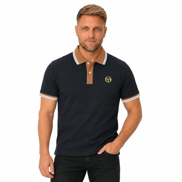 Sergio Tacchini 020 Contrast Tipped Polo Shirt Black/Potting Soil/Gardenia