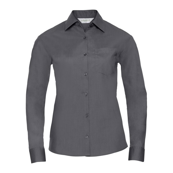 Russell Collection Women's Poplin Easy-Care Long-Sleeved Shirt - Convoy Grey
