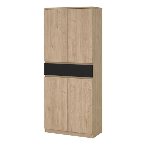 Wyld Haus Budapest Black and Natural Oak Effect Wood Shoe Cabinet 4 Doors 1 Drawer