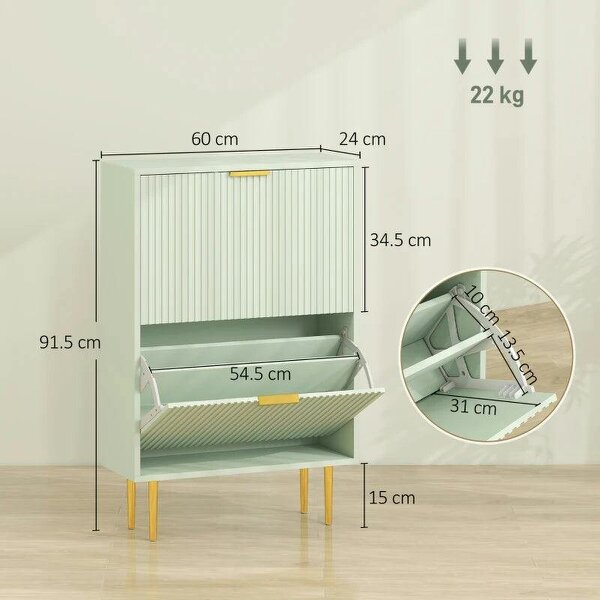 Elegant Two-Drawer Shoe Cabinet - Light Green