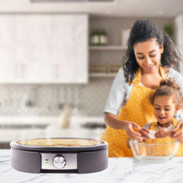 Duronic PM152 Electric Crepe & Pancake Maker 37cm Non Stick Removable Hot Plate with Utensils for Omelettes