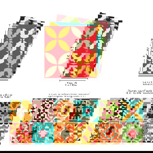 WT1549 - Ziggy Colourful Retro Wall Tile Sticker Set - 15 cm x 15 cm - 24 pcs