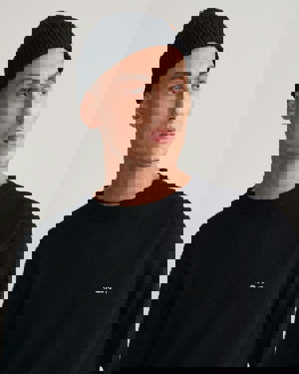 GANT Mens Cotton Pique Crew Neck Jumper - 5 Black