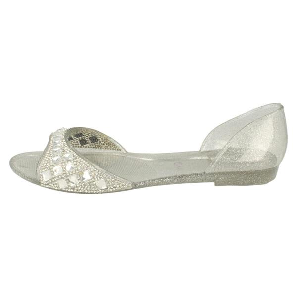 Spot On Ladies Spot On F0794  Open Toe Flat Ballerina With Jewelled Detailing