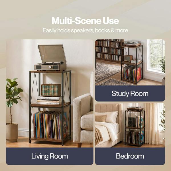 Levede Retro Record Player Stand 3 Tier Storage for Vinyl Records Brown