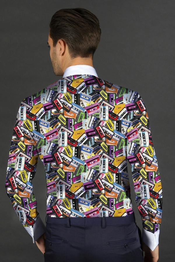 CASSETTE TUXEDO SHIRT - Premium Men's Patterned Shirt by Claudio Lugli | Bold Design, Tailored Fit, Best Printed Shirts