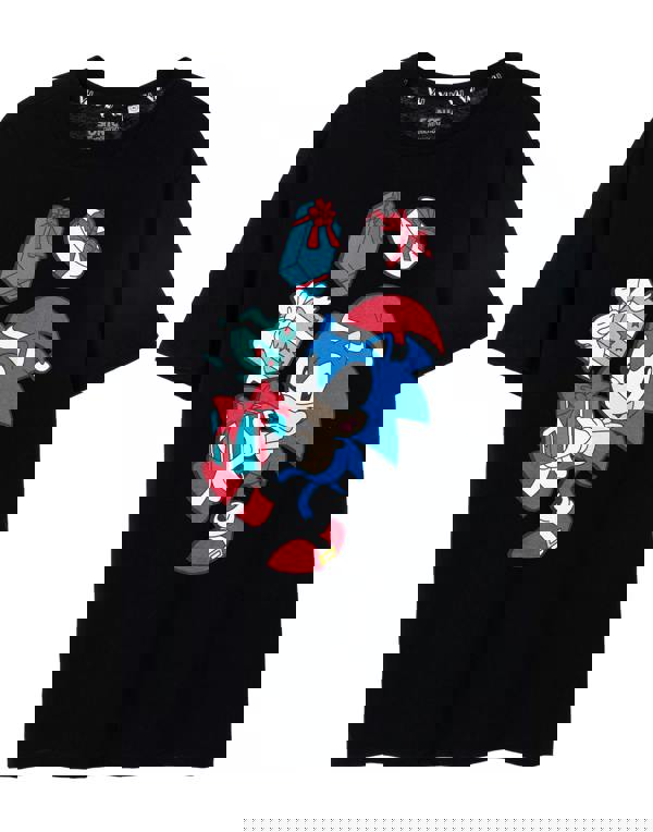 Sonic the Hedgehog Mens Black Christmas Presents Short Sleeved T-Shirt