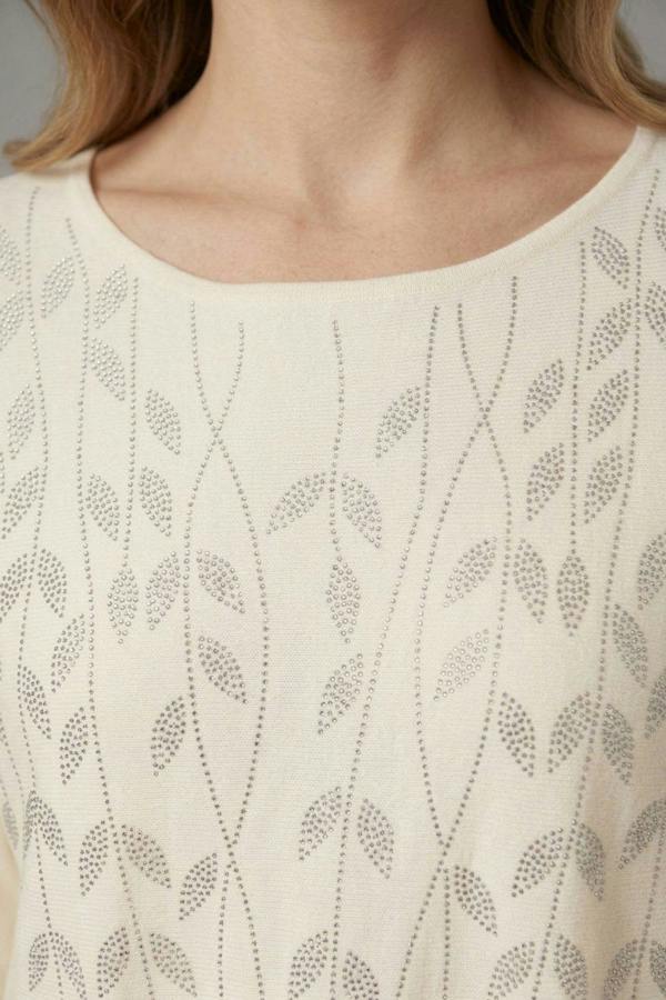 White | Sparkle Leaf Detail Batwing Jumper