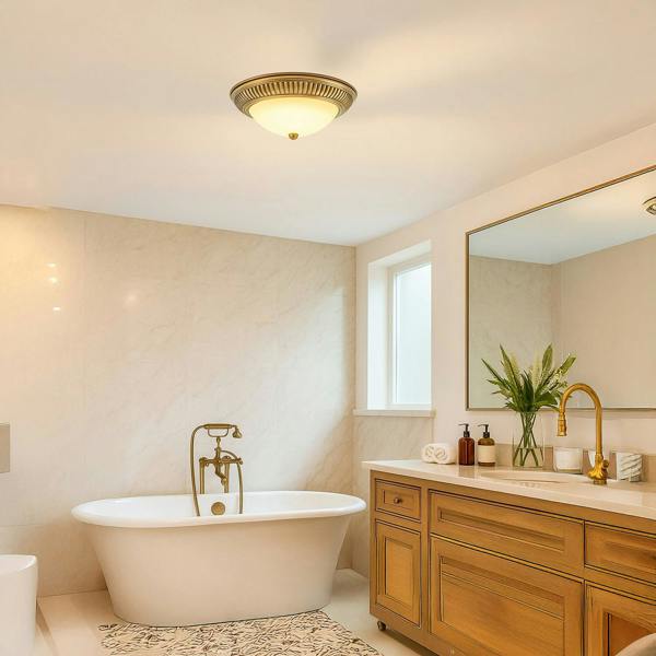 Modern LED IP44 Flush Ceiling Light in Antique Brass with Sensor Image 6