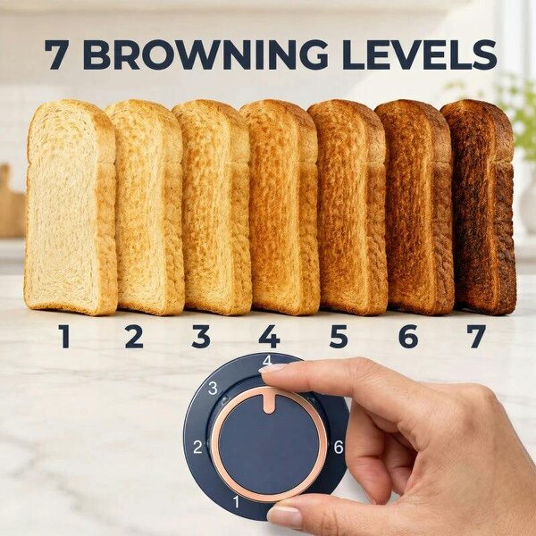 Toaster 4 slice, Toaster with 7 Browning Levels, High Lift, Reheat/Defrost/Cancel, Self-centring Function, Dark Blue