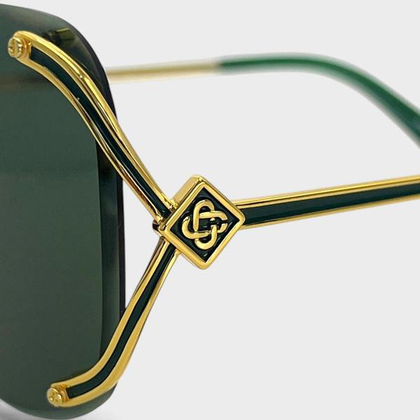 Supplied Fashion stainless steel aviator sunglasses featuring yellow gold frames, green lenses, and logo detail.