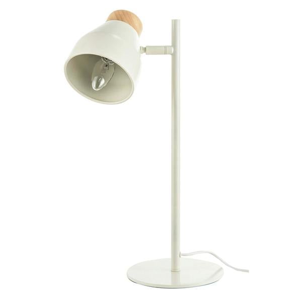 Muted Dove Grey Scandinavian Designed Table Desk Lamp with Wooden Trim Image 3
