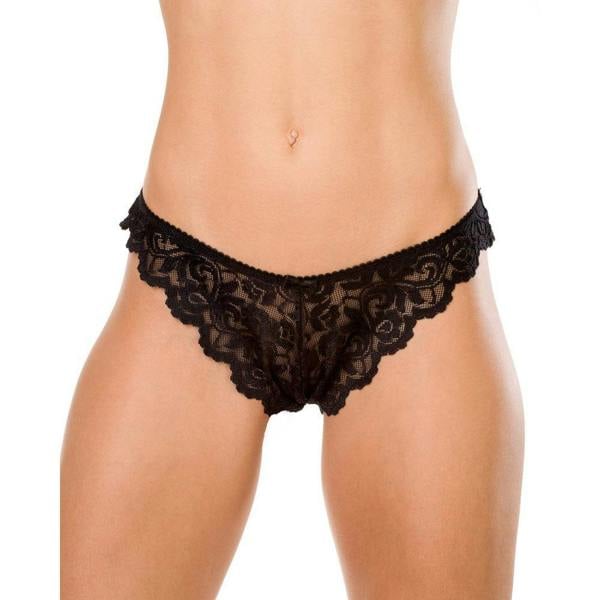 Camille Women's Thongs Black Floral Lace High Leg Knickers 3 Pack Set