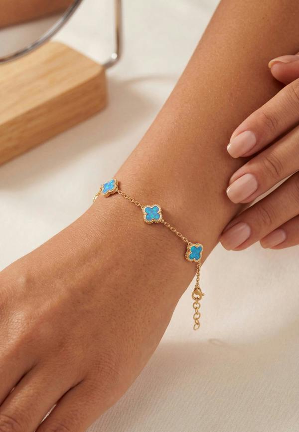 Latelita Clover Flowers Bracelet Blue Opal Gold