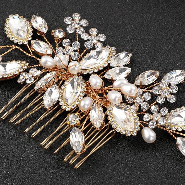 Gold Trip Marquise Crystal & Pearl Hair Comb