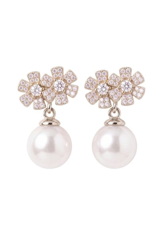 Latelita Bouquet And Pearl Drop Earrings Silver
