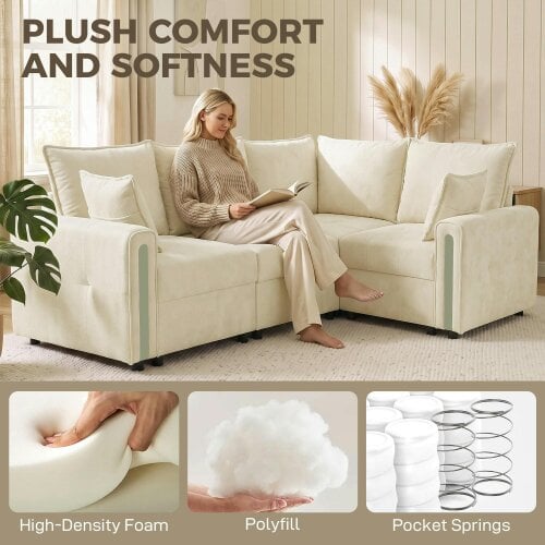 HOMCOM 228cm L Shaped Sofa 3-Seater Sectional Sofa with Storage