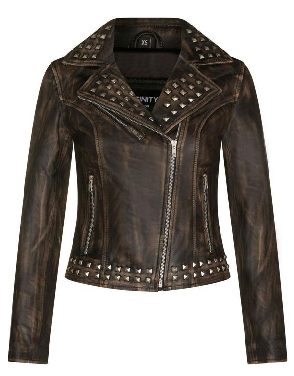 Infinity Leather Womens Gothic Biker Leather Jacket with Studs-Bilbao