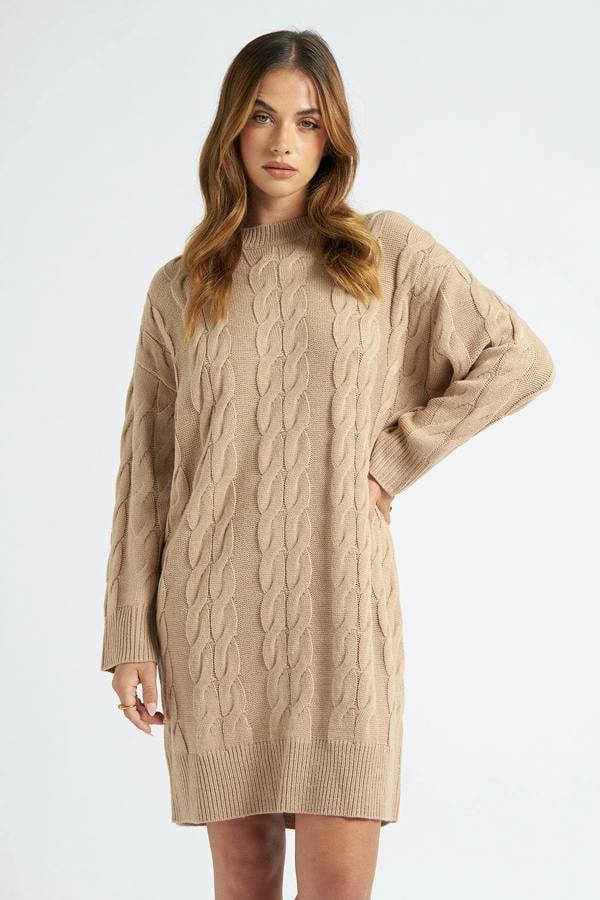 Urban Bliss Camel Crew Neck Mini Dress