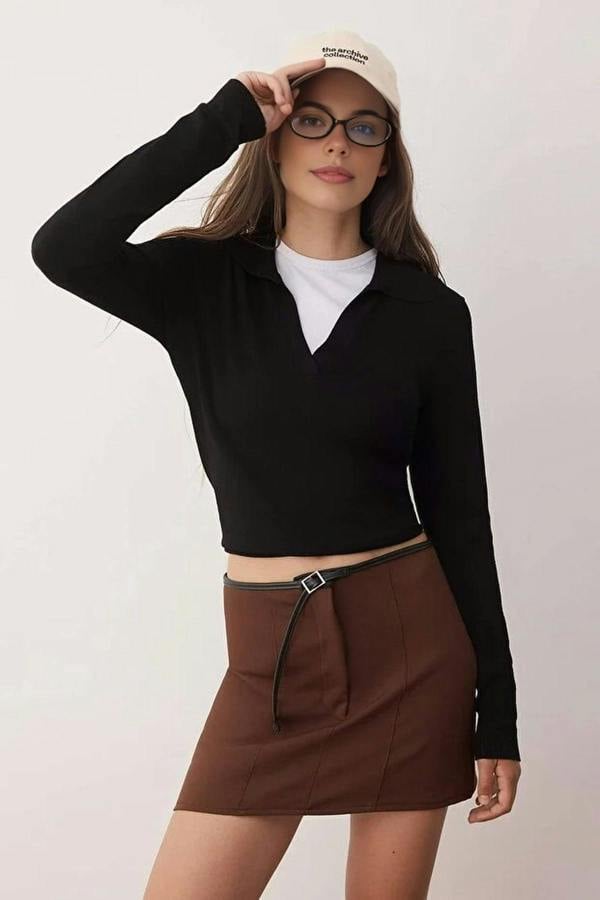 WOVCOR Belted Mini Short Skirt
