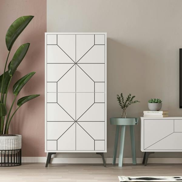Decortie Dune Multipurpose Storage Cabinet Space-Saving Storage Solution White 136cm